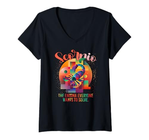 Damen Scorpio The Enigma Everyone Wants to Solve T-Shirt mit V-Ausschnitt Damen Scorpio The Enigma Everyone Wants to Solve T-Shirt mit V-Ausschnitt von Scorpio Enigma Solve Mystery Horoscope Zodiac Sign