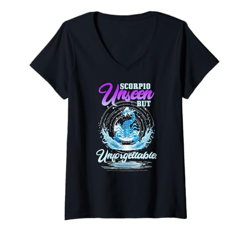 Damen Scorpio Unseen but Unforgettable T-Shirt mit V-Ausschnitt Damen Scorpio Unseen but Unforgettable T-Shirt mit V-Ausschnitt von Scorpio Unforgettable Unseen Back Horoscope Zodiac