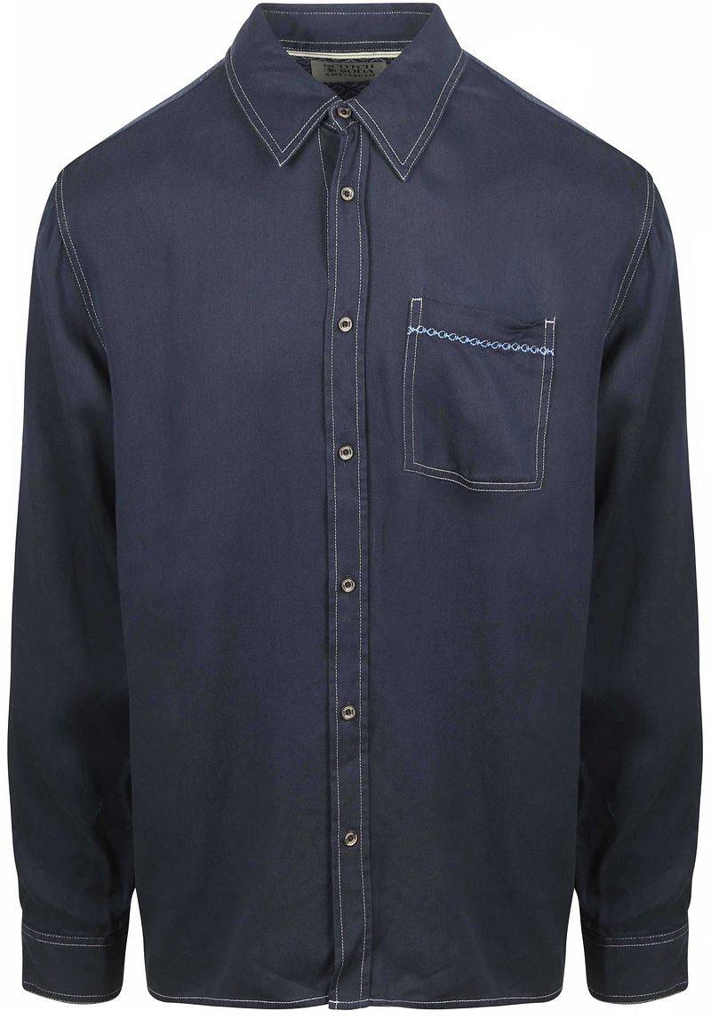 Scotch and Soda Hemd Solid Tencel Navy - Größe M von Scotch and Soda