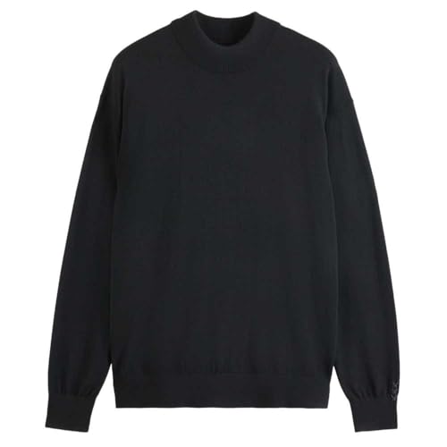 Scotch & Soda Herren Pullover Sweater Core - Dropped Shoulder Mock Neck Pullover, Schwarz,L von Scotch & Soda