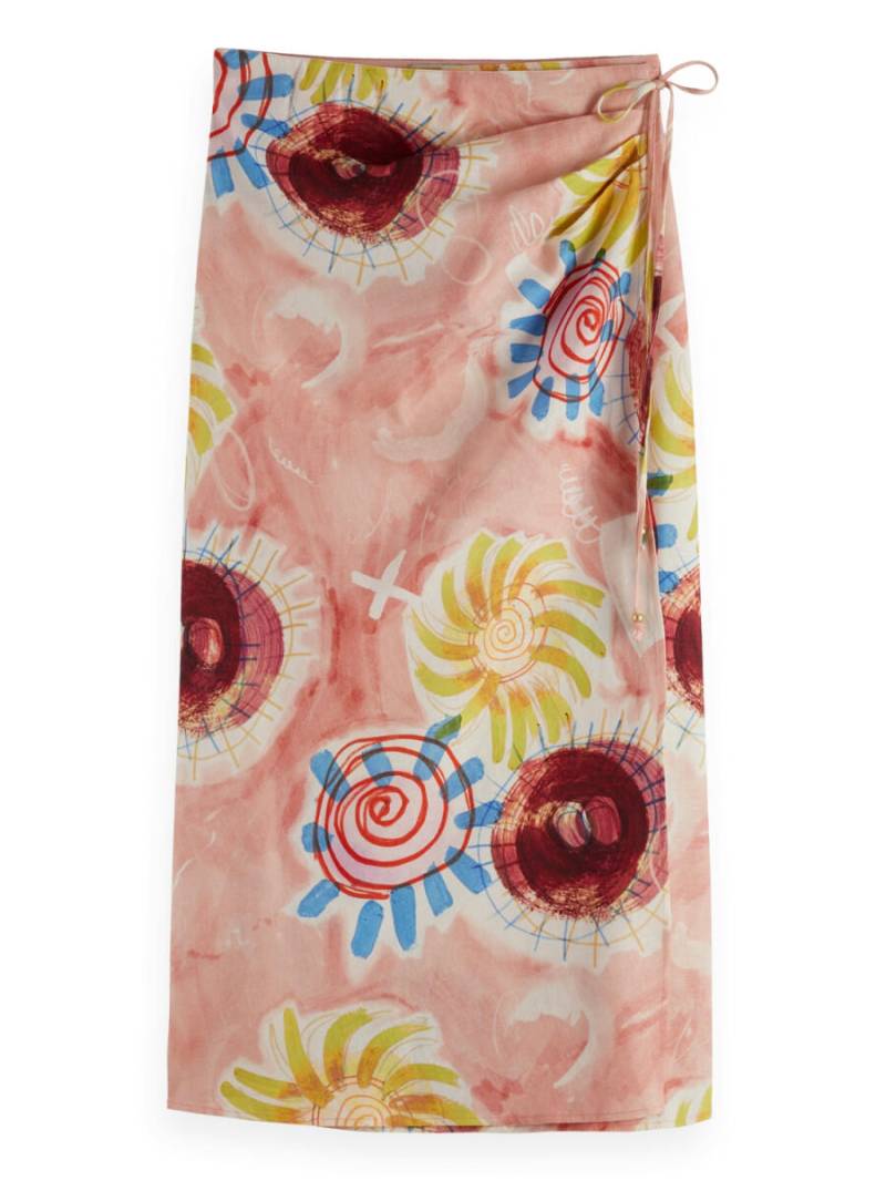 Scotch & Soda - Bedruckter Wickelrock aus Leinenmischung gelb/pink - Gr. - L von Scotch & Soda