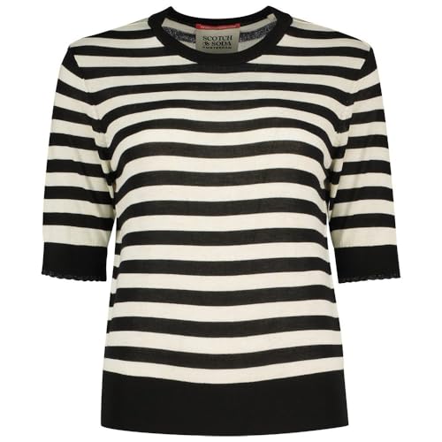 Scotch & Soda Damen Crew Neck Short Sleeved Pullover Sweater, Black and White Stripe 7407, S EU von Scotch & Soda