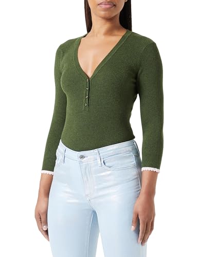 Scotch & Soda Damen Button Detail Skinny Rib Pullover, Field Green Melange 6504, XS von Scotch & Soda