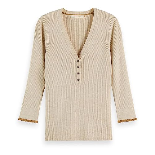 Scotch & Soda Damen Button Detail Skinny Rib Pullover, Oatmeal Melange, XS Scotch & Soda Damen Button Detail Skinny Rib Pullover, Oatmeal Melange, XS von Scotch & Soda