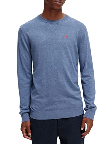 Scotch & Soda Herren Essentials-Ecovero Viscose-Blend Logo Crewneck Pullover, Blau (Denim Blue Melange 0788), M von Scotch & Soda