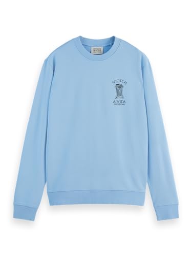 Scotch & Soda Herren Left Chest Artwork Crewneck Sweatshirt, Spring Blue, L von Scotch & Soda