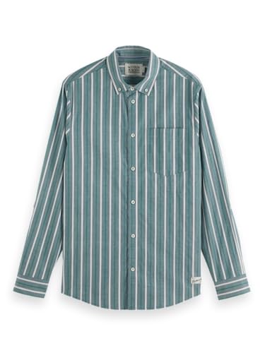 Scotch & Soda Herren Shirt Regular Fit Dobby Stripe Shirt, Pitch Green Pinstripe,M von Scotch & Soda