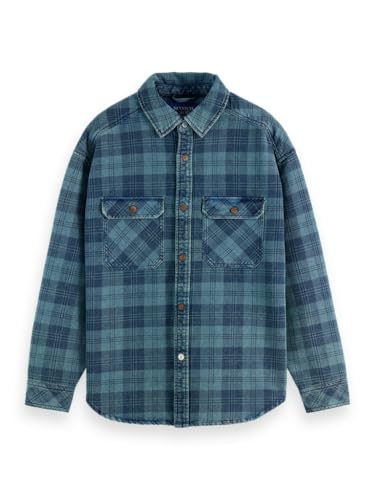 Scotch & Soda Herren Washed Denim Checked Overshirt, Indigo Check 410, XXL von Scotch & Soda