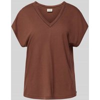 Scotch & Soda Leinen-T-Shirt mit V-Ausschnitt in Mittelbraun, Größe XS von Scotch & Soda