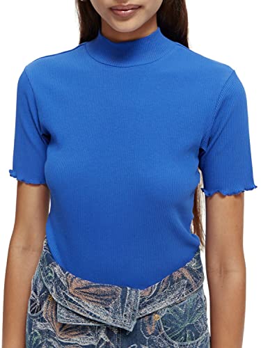 Scotch & Soda Damen Ribbed Mock Neck T-shirt T Shirt, Bright Blue 0661, S EU von Scotch & Soda