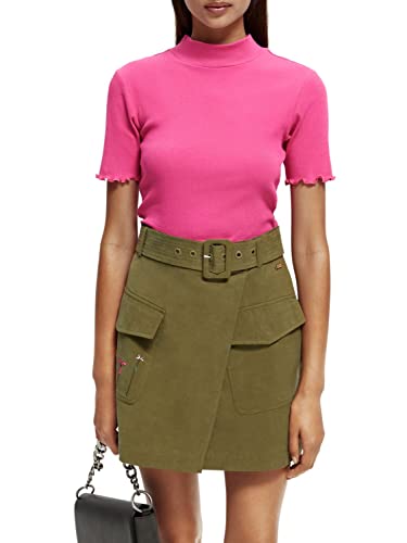 Scotch & Soda Maison Women's Ribbed Mock Neck T-Shirt, Fuchsia 0707, S von Scotch & Soda