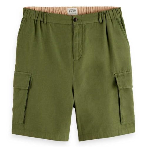 Scotch & Soda Men's Cotton-Linen Relaxed fit Cargo Shorts, Army, L von Scotch & Soda