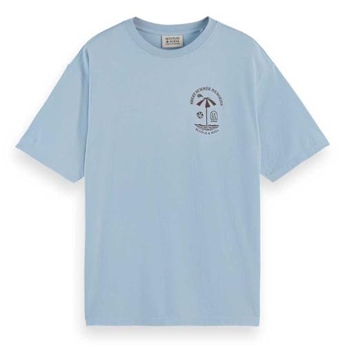 Scotch & Soda Men's Regular fit Front and Back Artwork T-Shirt, Sky Blue, XXL von Scotch & Soda