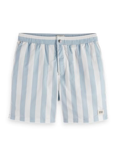 Scotch & Soda Men's Striped mid-Length Swimshort Board Shorts, Sky Blue Stripe, L von Scotch & Soda