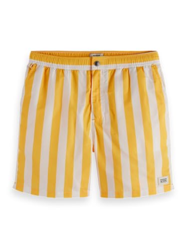 Scotch & Soda Men's Striped mid-Length Swimshort Board Shorts, Yellow Sun Stripe, S von Scotch & Soda