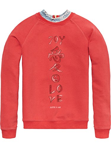 Scotch & Soda R´Belle Mädchen Sweatshirt Soft Sweat mit Denim Collar, Rot (Japan Sun 1748), 140 (Herstellergröße: 10) von Scotch & Soda