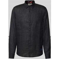 Scotch & Soda Regular Fit Leinenhemd mit Label-Stitching in Black, Größe M von Scotch & Soda