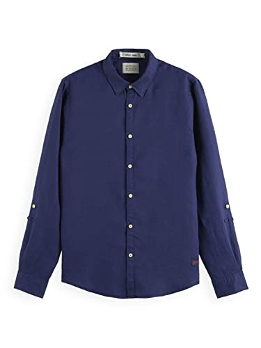 Scotch & Soda Unisex Linen Roll-Up Sleeve Shirts ls, Marineblau, L von Scotch & Soda