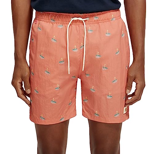 Scotch & Soda Unisex Mid Length - Mini Printed Swimshort Bademode, Flamingo Surfer AOP, von Scotch & Soda