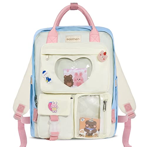 Scothen Kawaii Rucksack für Mädchen Kinder niedlich Ita Rucksack Herz japanische Schule Tasche Teenager-Mädchen ästhetischen Bookbag mit niedlichen Pin von Scothen