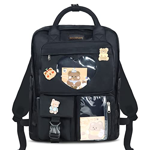 Scothen Kawaii Rucksack für Mädchen Kinder niedlich Ita Rucksack Herz japanische Schule Tasche Teenager-Mädchen ästhetischen Bookbag mit niedlichen Pin von Scothen