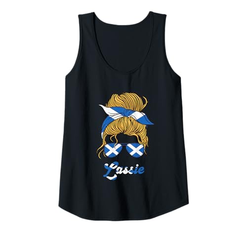 Damen Schottland Messy Bun Lassie Girl Schottische Flagge Proud Roots Tank Top von Scotland Country Pride Scottish Roots Proud