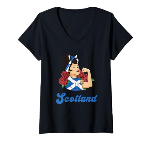 Damen Schottland Strong Woman Scottish Country Pride Flagge Wurzeln T-Shirt mit V-Ausschnitt Damen Schottland Strong Woman Scottish Country Pride Flagge Wurzeln T-Shirt mit V-Ausschnitt von Scotland Country Pride Scottish Roots Proud