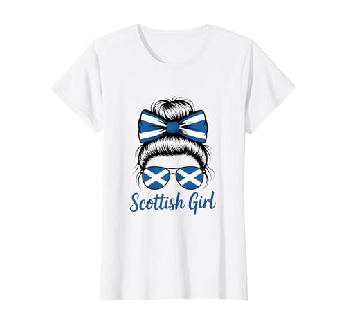 Unordentliches Brötchen mit schottischer Flagge für Mädchen T-Shirt von Scotland Flag Scottish Roots Proud