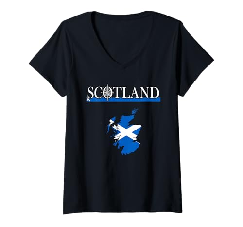 Damen Schottlandkarte mit Flagge - Scottish Adventure Holiday T-Shirt mit V-Ausschnitt Damen Schottlandkarte mit Flagge - Scottish Adventure Holiday T-Shirt mit V-Ausschnitt von Scotland Souvenir Highlands Nature