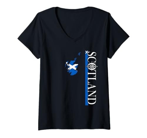 Damen Schottlandkarte mit Flagge - für den schottischen Abenteuerurlaub T-Shirt mit V-Ausschnitt Damen Schottlandkarte mit Flagge - für den schottischen Abenteuerurlaub T-Shirt mit V-Ausschnitt von Scotland Souvenir Highlands Nature