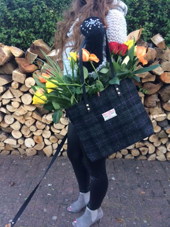 Harris Tweed Purse Bag Handbag Black Grey Purple Wool Woman Girl Gift Tartan Made in Scotland Plaid Scottish von Scotswhahae