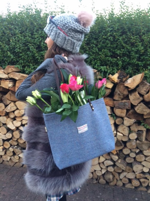 Harris Tweed Purse Bag Handbag Blue Wool Woman Girl Gift Tartan Made in Scotland Plaid Scottish von Scotswhahae