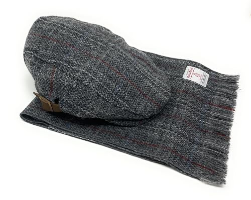 Scott and MacKenzie Harris Tweed Flatcap und Schal Set in grauem Schottenkaro, grau, One size von Scott and MacKenzie