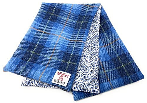 Scott MacKenzie Harris Tweed Liberty Schal Baumwollfutter Blauer Tartan von Scott and Mackenzie