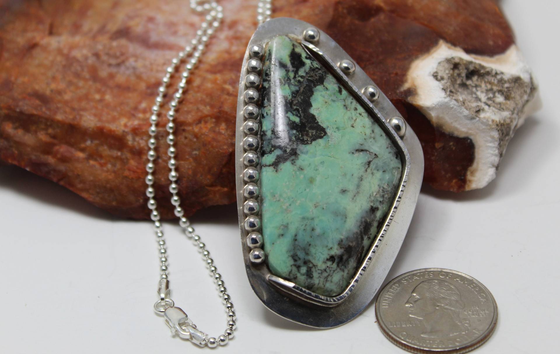 sterling Silber, Variscite, Handarbeit, Einzelstück, Anhänger, Halskette, Kugelkette sterling Silber, Variscite, Handarbeit, Einzelstück, Anhänger, Halskette, Kugelkette von ScottMetalArt