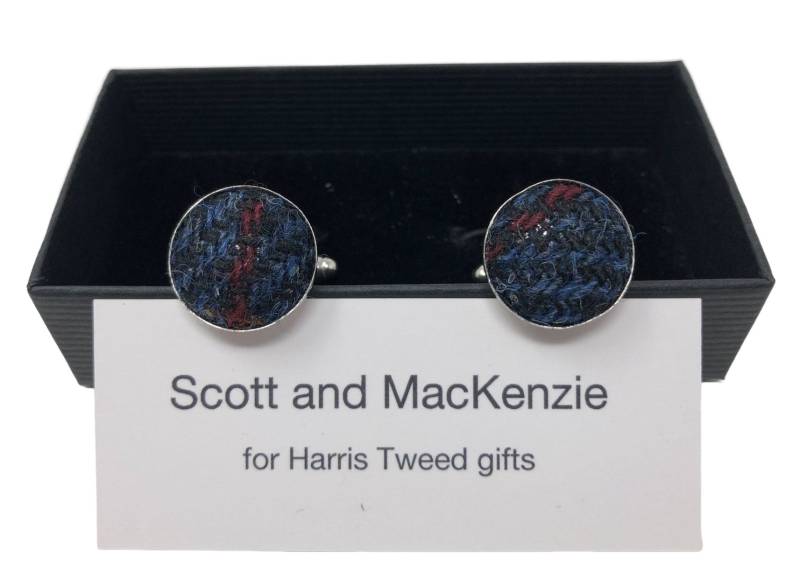 Harris Tweed Blau Mit Red Overcheck Versilbert Manschettenknöpfe Handmade von ScottandMacKenzie