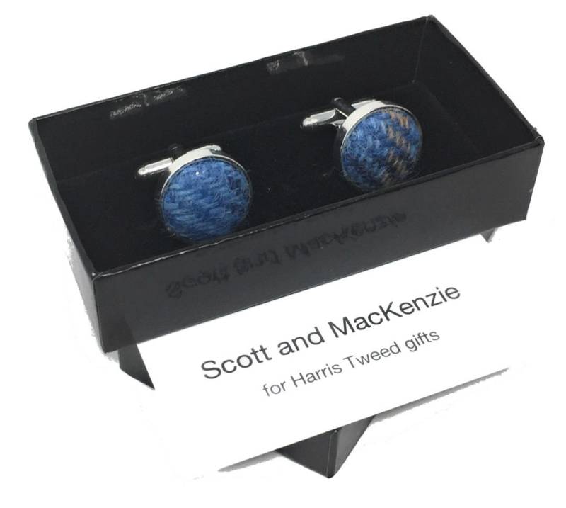 Harris Tweed Manschettenknöpfe in Blau Tartan Und Silber Plated von ScottandMacKenzie