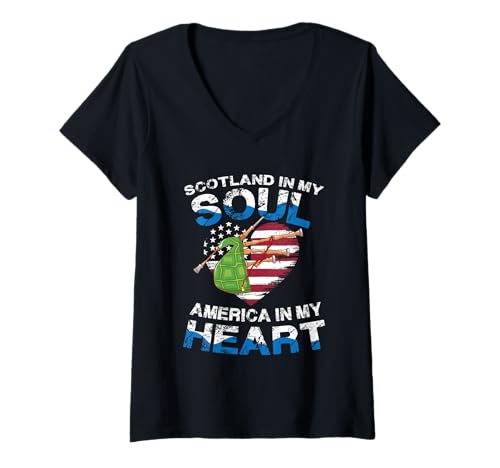 Damen Schottland in meiner Seele Amerika in Meinem Herzen T-Shirt mit V-Ausschnitt Damen Schottland in meiner Seele Amerika in Meinem Herzen T-Shirt mit V-Ausschnitt von Scottish American Pride Culture