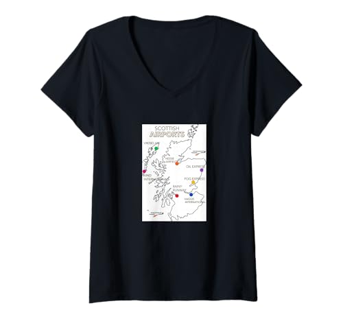 Damen Schottische Flughäfen, illustrierte Karte der fiktiven Flughäfen T-Shirt mit V-Ausschnitt Damen Schottische Flughäfen, illustrierte Karte der fiktiven Flughäfen T-Shirt mit V-Ausschnitt von Scottish Cartoon Illustrations