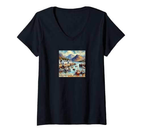 Damen Ullapool, Impressionisten-Stil Iluustration T-Shirt mit V-Ausschnitt Damen Ullapool, Impressionisten-Stil Iluustration T-Shirt mit V-Ausschnitt von Scottish Cartoon Illustrations