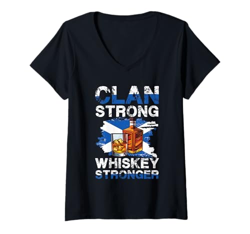 Damen Clan Strong Whiskey Stronger Flasche Scottish Pride T-Shirt mit V-Ausschnitt Damen Clan Strong Whiskey Stronger Flasche Scottish Pride T-Shirt mit V-Ausschnitt von Scottish Clan Heritage Whiskey Culture