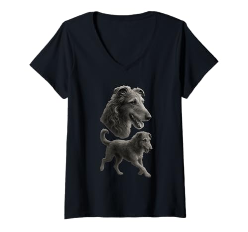 Damen Schottischer Deerhound T-Shirt mit V-Ausschnitt Damen Schottischer Deerhound T-Shirt mit V-Ausschnitt von Scottish Deerhound Dog