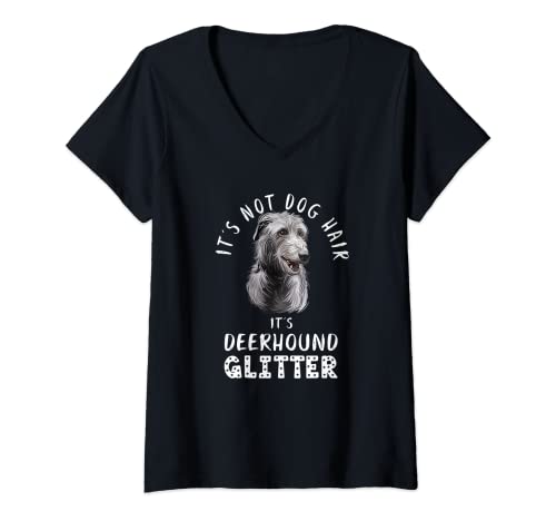 Damen It's Not Dog Hair It's Deerhound Glitter Lustig Hunde Spruch T-Shirt mit V-Ausschnitt von Scottish Deerhound Herrchen Frauchen Geschenke
