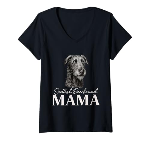 Damen Schottischer Deerhound Mama T-Shirt mit V-Ausschnitt von Scottish Deerhound Mom