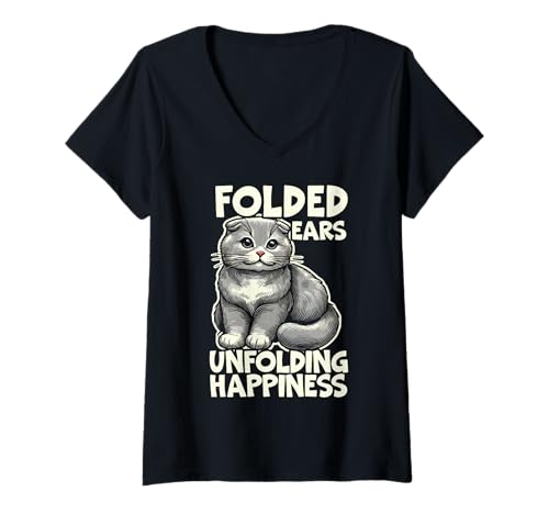 Damen Scottish Fold Cat Kitty Lover Tierkätzchen Meow T-Shirt mit V-Ausschnitt von Scottish Fold Cat Owner Kitty Lover