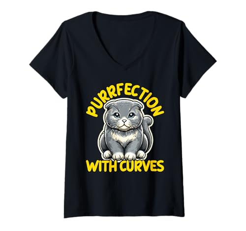 Damen Scottish Fold Cat Kitty Lover Tierkätzchen Meow T-Shirt mit V-Ausschnitt Damen Scottish Fold Cat Kitty Lover Tierkätzchen Meow T-Shirt mit V-Ausschnitt von Scottish Fold Cat Owner Kitty Lover