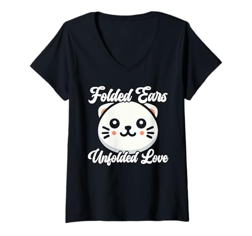 Damen Scottish Fold Cat Kitty Lover Tierkätzchen Meow T-Shirt mit V-Ausschnitt von Scottish Fold Cat Owner Kitty Lover