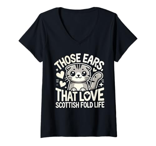 Damen Scottish Fold Cat Kitty Lover Tierkätzchen Meow T-Shirt mit V-Ausschnitt Damen Scottish Fold Cat Kitty Lover Tierkätzchen Meow T-Shirt mit V-Ausschnitt von Scottish Fold Cat Owner Kitty Lover