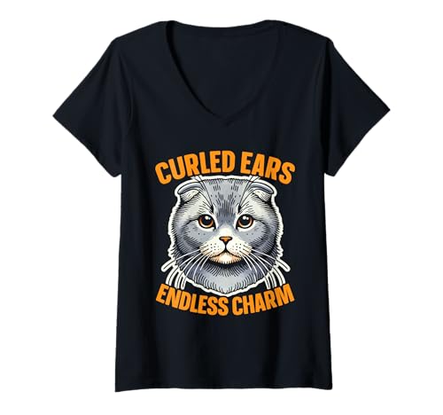 Damen Scottish Fold Cat Kitty Lover Tierkätzchen Meow T-Shirt mit V-Ausschnitt von Scottish Fold Cat Owner Kitty Lover