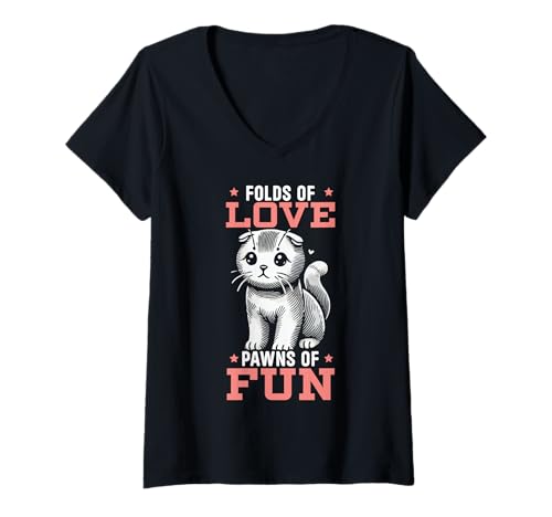 Damen Scottish Fold Cat Kitty Lover Tierkätzchen Meow T-Shirt mit V-Ausschnitt Damen Scottish Fold Cat Kitty Lover Tierkätzchen Meow T-Shirt mit V-Ausschnitt von Scottish Fold Cat Owner Kitty Lover